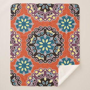 Couverture Sherpa Carrelage arabe, motif patchwork vintage.