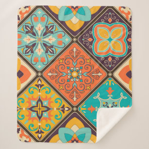 Couverture Sherpa Carrelage coloré à patchwork d'inspiration islamiq