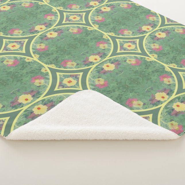Couverture Sherpa Carrelage vert floral Sherpa Blanket (3/4)
