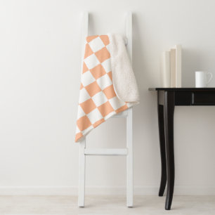 Couverture Sherpa Carrés à carreaux pêche orange blanc géométrique