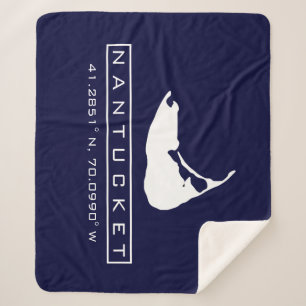 Couverture Sherpa Carte de l'île Nantucket Logo Fuzzy Sherpa Blanke