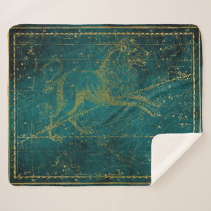 Couverture Sherpa Carte vintage illustrée Green & Gold Lion Star