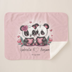 Couverture Sherpa Cartoon mignon Panda amoureux Coeur Saint-Valentin