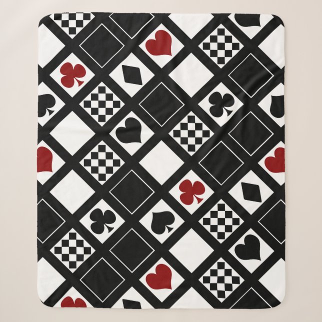 Couverture Sherpa Casino jouer aux cartes costume coeur croix clubs  (Devant)