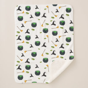 Couverture Sherpa Casquette de sorcière Broom Caldron Motif Hallowee