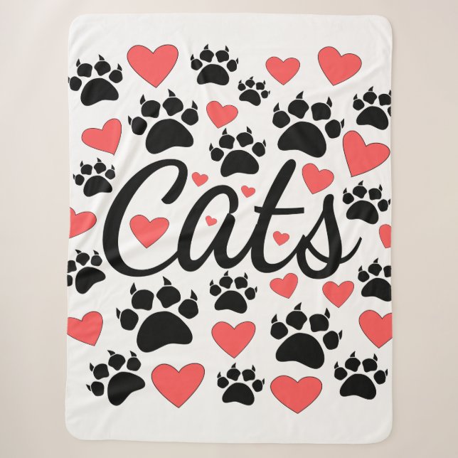 Couverture Sherpa Cat Paws Claws Et Red Hearts (Devant)