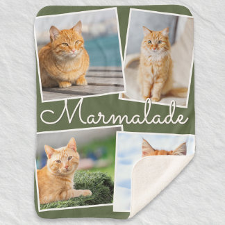 Couverture Sherpa Cat Photo Pet Collage Olive Green Personalized