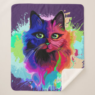 Couverture Sherpa Cat Trippy Psychedelic Pop Art