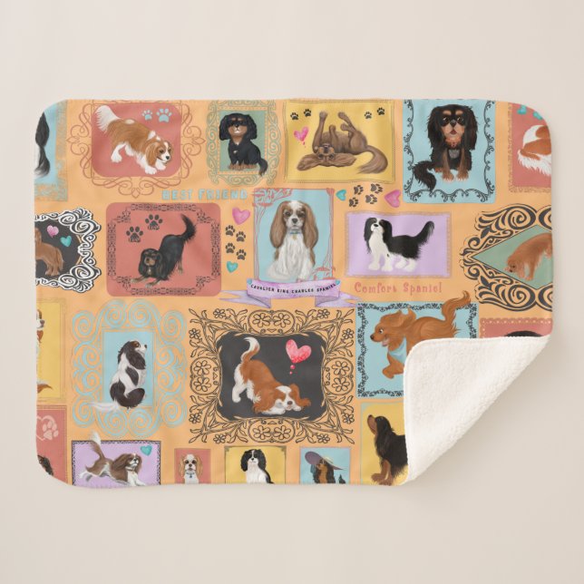 Couverture Sherpa Cavalier King Charles Spaniel Blanche (Devant (Horizontal))