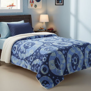 Couverture Sherpa Cercles bleus avec motif géométrique et points
