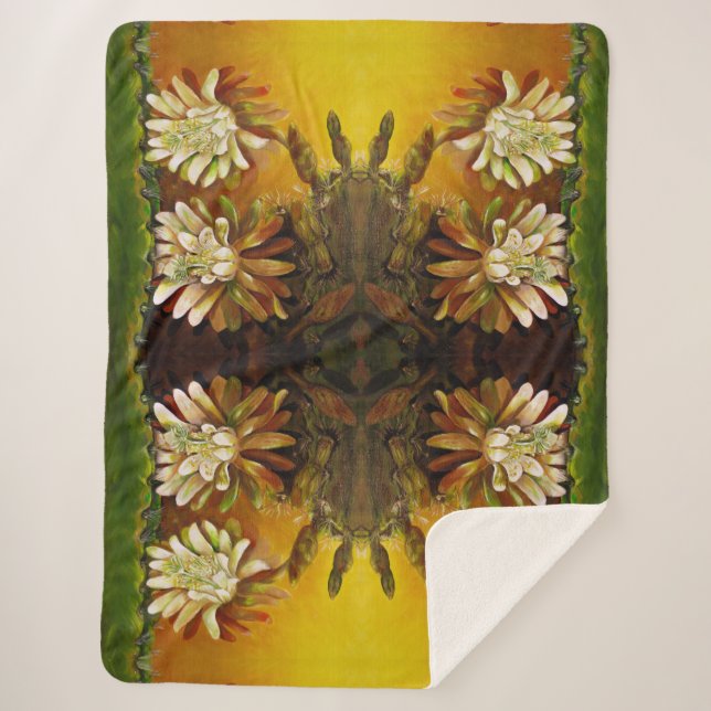 Couverture Sherpa Cereus en fleur nocturne - fleur de cactus (Devant)