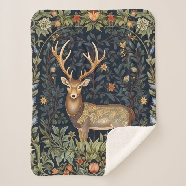 Couverture Sherpa Cerf Art nouveau dans le jardin (Devant)