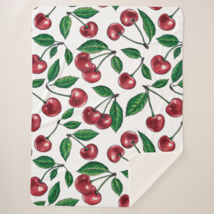 Couverture Sherpa Cerises rouges sur blanc