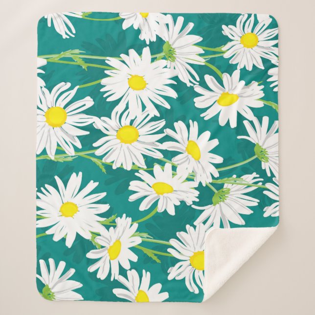 Couverture Sherpa Chamomile Turquoise : Illustration Florale Sans Me (Devant)