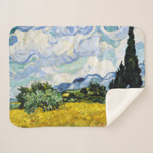 Couverture Sherpa Champ de blé Vincent Van Gogh avec Cyprès