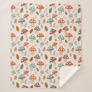Couverture Sherpa Champignon, Feuillage d'automne, Motif de la natur