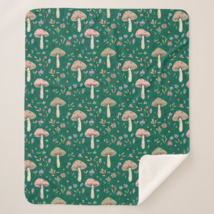Couverture Sherpa Champignons Vibrants Émeraude Profond   Luxe Tons 
