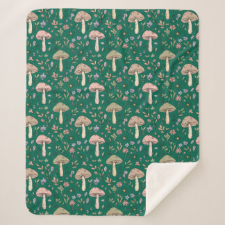 Couverture Sherpa Champignons Vibrants Émeraude Profond | Luxe Tons