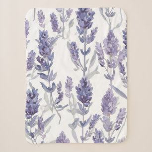 Couverture Sherpa Champs de Lavande Motif de Fleur Aquarelle Viole