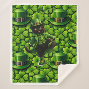 Couverture Sherpa Chanceux lutin chat noir Saint-Patrick Pat