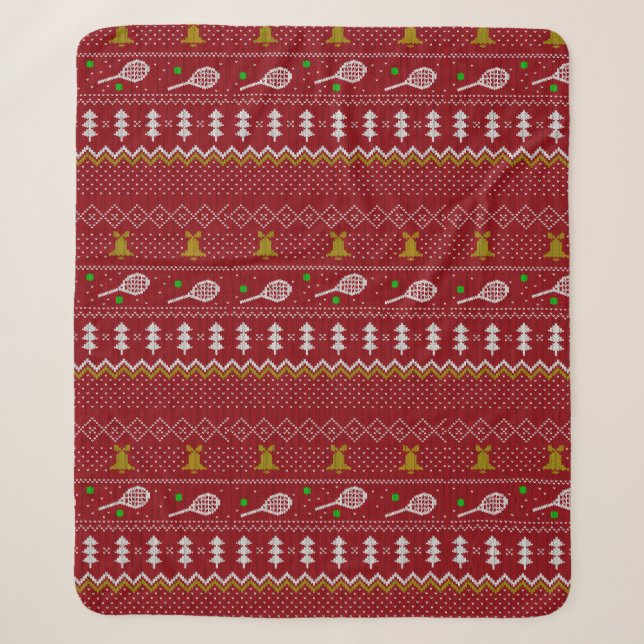 Couverture Sherpa Chandail de Noël de Tennis Motif tricoté Rouge Noë (Devant)