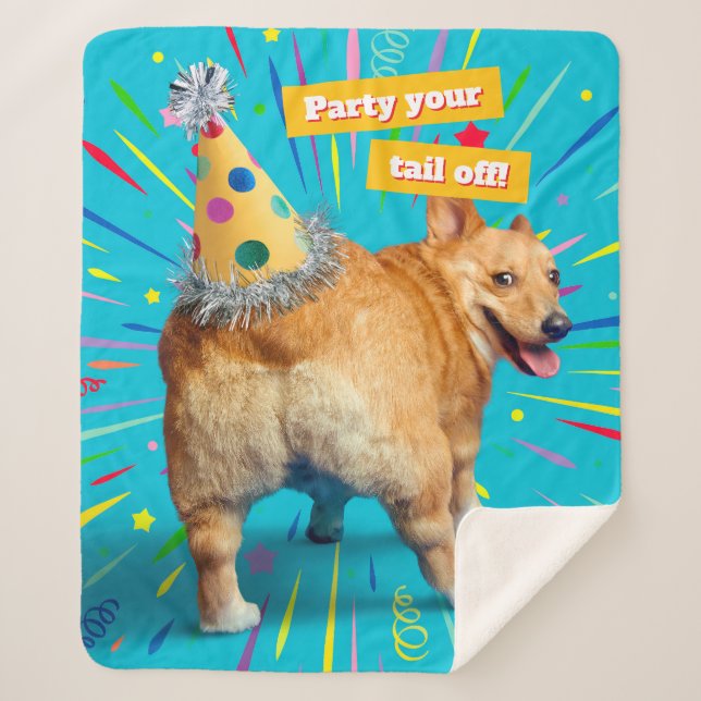 Couverture Sherpa Chapeau d'anniversaire Corgi Butt (Devant)