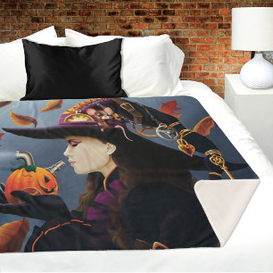 Couverture Sherpa Chapeau de sorcière Steampunk d'automne à engrenag