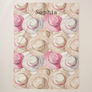 Couverture Sherpa Chapeaux de paille blancs à la crème rose