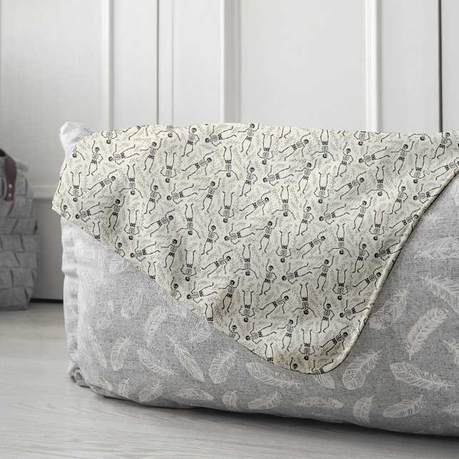 Couverture Sherpa Charbon et Ecru Neutre Halloween Squelette Motif (Créateur téléchargé)