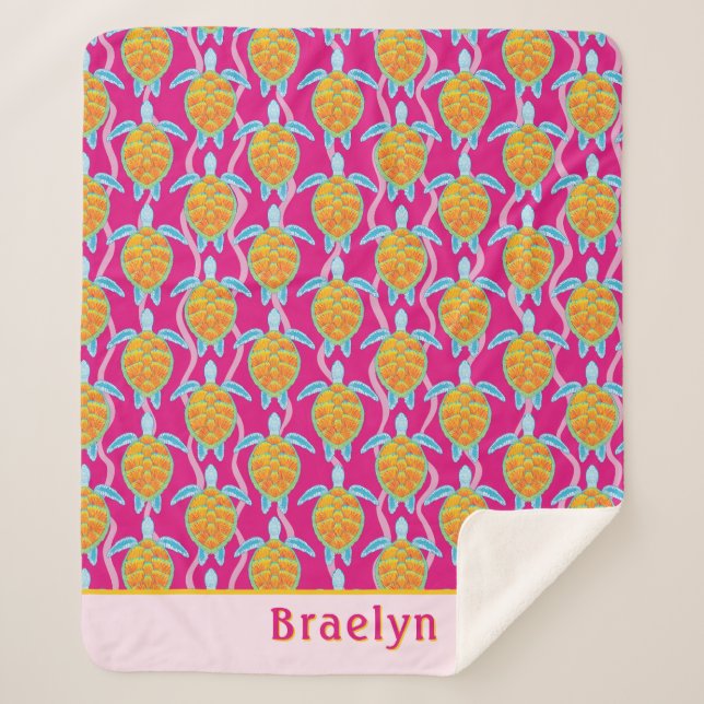 Couverture Sherpa Charme Orange Rose Tortue Art (Devant)