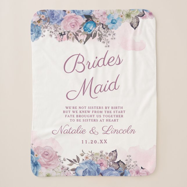 Couverture Sherpa Charme parisien Bleu & Rose Floral Bridesmaid Quot (Devant)