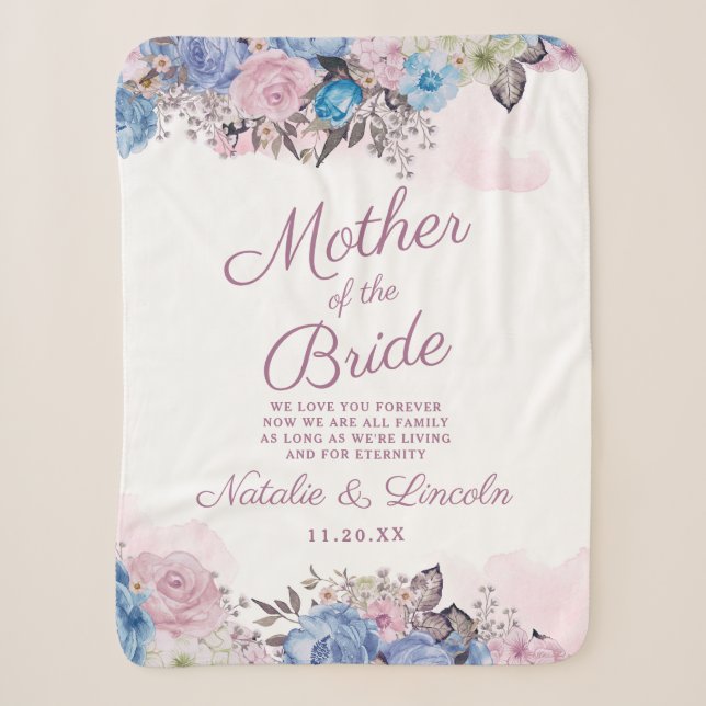 Couverture Sherpa Charme parisien Bleu & Rose Mère de la Mariée (Devant)