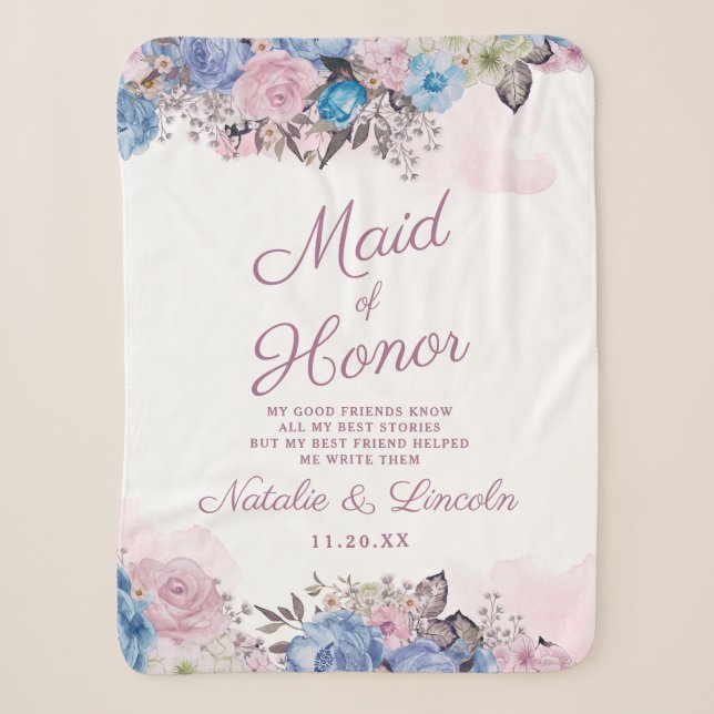 Couverture Sherpa Charme parisien Citation d'honneur bleu et rose fe (Devant)
