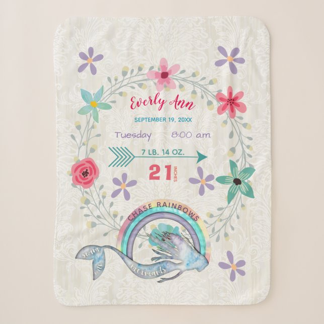 Couverture Sherpa Chase Rainbows Baby Girl Stats Aquarelle Sirène (Devant)