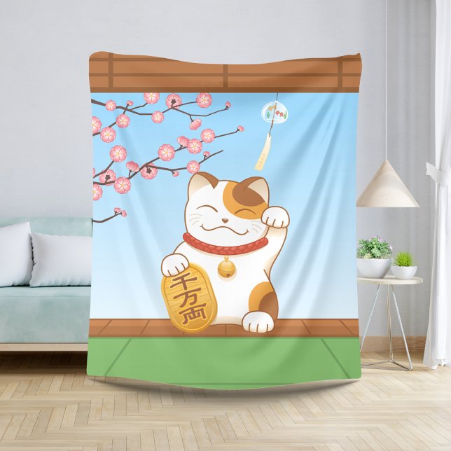 Couverture Sherpa Chat Calico Lucky Japonais, Maneki Neko (Créateur téléchargé)