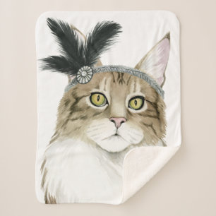 Couverture Sherpa Chat de Downton   orné avec des plumes