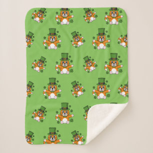 Couverture Sherpa Chat de la Saint Patrick avec dessin Shamrock