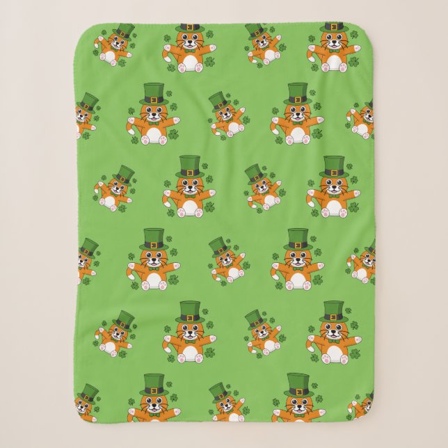 Couverture Sherpa Chat de la Saint Patrick avec dessin Shamrock (Devant)