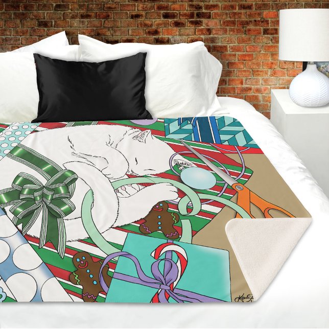 Couverture Sherpa Chat de Noël blanc (Créateur téléchargé)