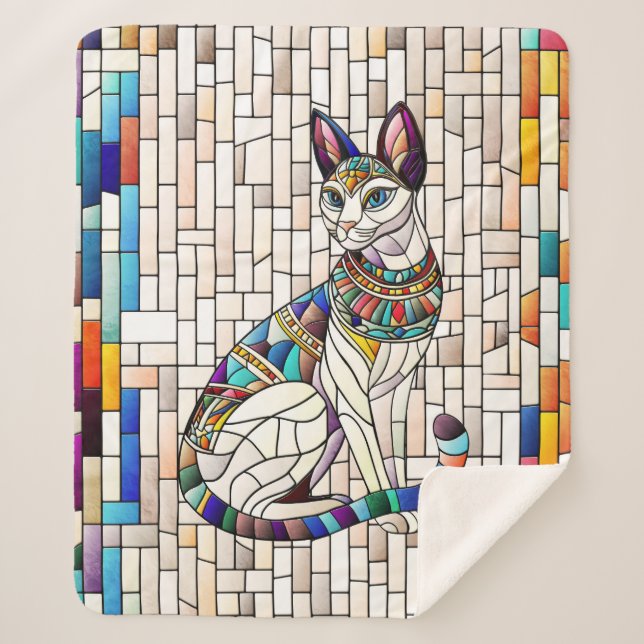 Couverture Sherpa Chat égyptien - Art Mosaïque (Devant)