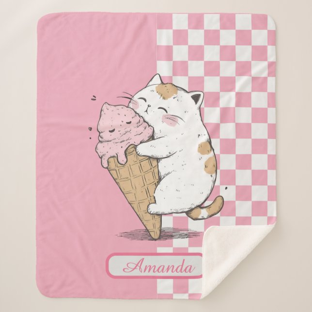 Couverture Sherpa Chat mignonne avec cône de crème glacée (Devant)
