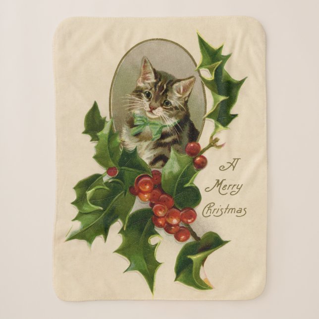 Couverture Sherpa Chat Noël Joyau Holly Kitten Art antique (Devant)