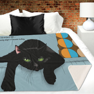 Couverture Sherpa Chat Noir Fatigué Bleu Drôle
