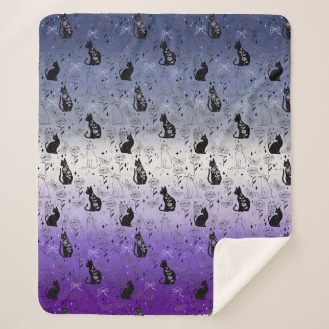 Couverture Sherpa Chat noir Pride Bouton Lesbienne - Mystical Witchy (Devant)