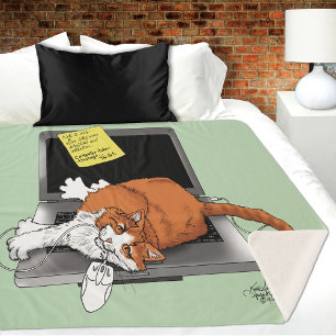 Couverture Sherpa Chat Orange Drôle Ordinateur Portable Vert Travail