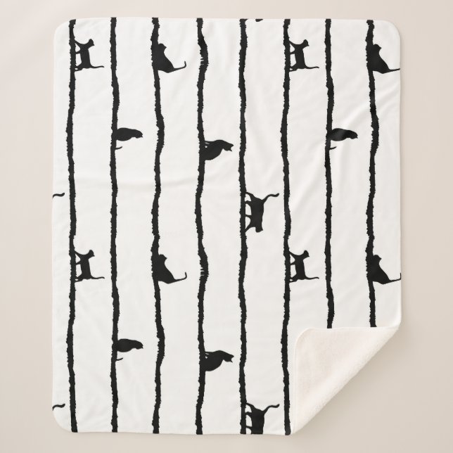 Couverture Sherpa Chat Silhouette rayures Abstrait main tiré Motif (Devant)