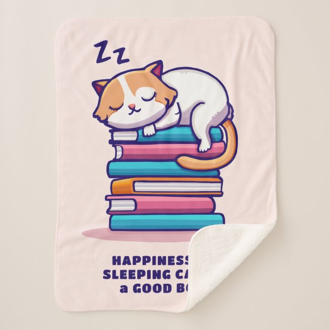 Couverture Sherpa Chat sur une pile de livres Cute Personnalisé Litt (Devant)
