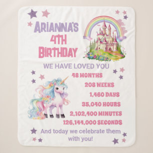 Couverture Sherpa Château de la Petite Fille 4 Anniversaire Unicorn