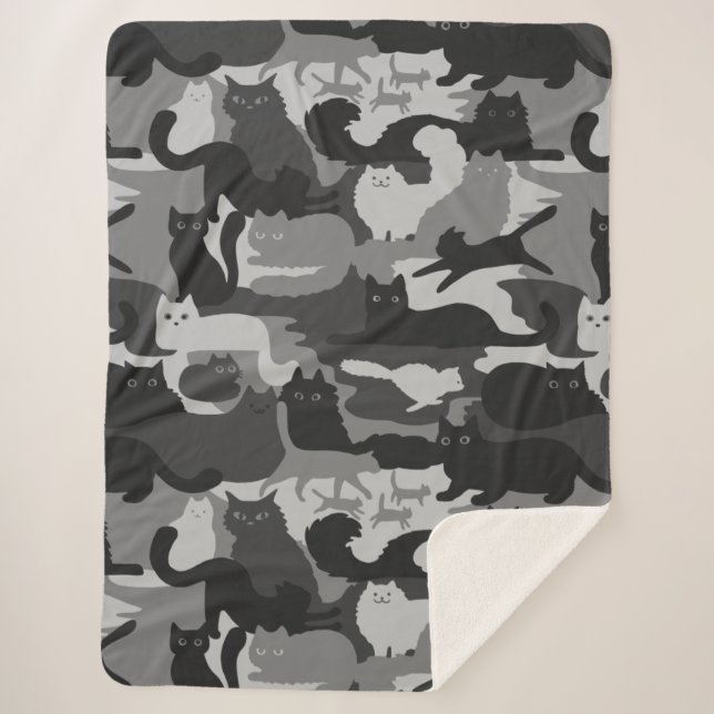 Couverture Sherpa Chats Camouflés Gris Motif Chats Kitty Gris Camo (Devant)
