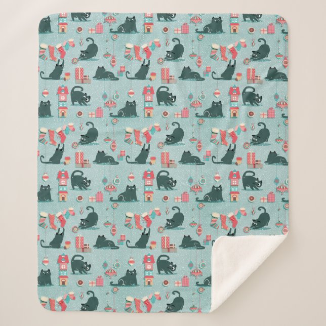 Couverture Sherpa Chats de Noël Vintage (Devant)